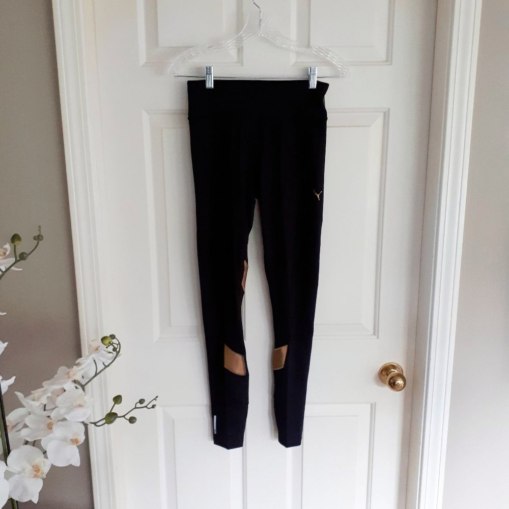 NWT Puma black & gold training slim tight fit high waist leggings, M - Picture 5 of 7